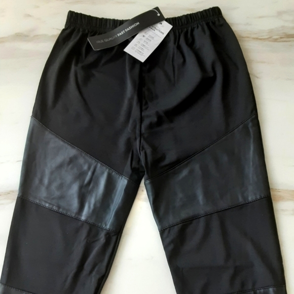 NEW ZANZEA STREETWEAR FAUX LEATHER BANDAGE STRIP LEGGINGS SZ S - Picture 6 of 7